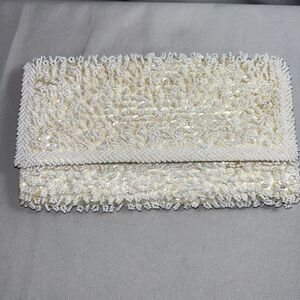 Vintage Simon By Ernest Blum White Sequin & Beads Clutch Purse